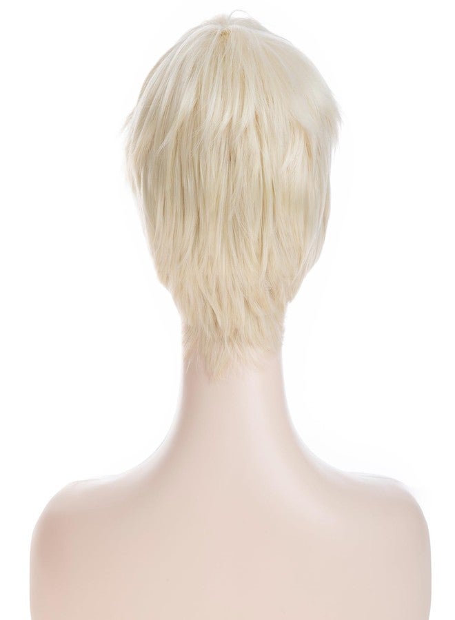 Wiwige Short Blonde Wig for Women Short Pixie Cut Platinum Blonde Hair Wig with Bangs Costume Halloween Cosplay Party Synthetic Wig - Image 5